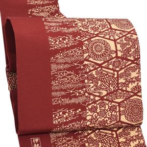 Prices down2）帯 名古屋帯 大島染め「白鼠地 山吹茶に桐と菊」本場