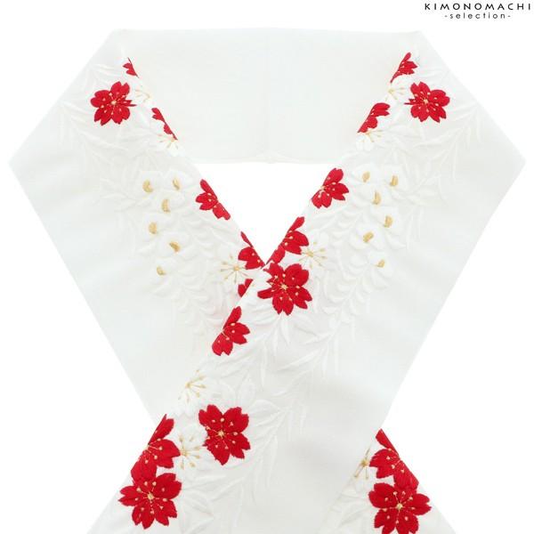 振袖 半襟 刺繍「赤白桜と藤」赤 白 花 衿秀 刺繍半襟 振袖用半衿 前撮り 成人式 刺繍衿 刺繍半...