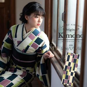 洗える着物 小紋 袷 単品 「格子 紫」 KIMONOMACHI オリジナル S M L TL LL 洗える 着物 袷着物 レディース (メール便不可)