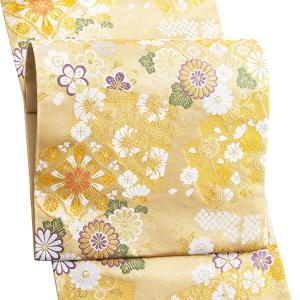 Prices down4）振袖 帯 振袖用袋帯「朱色地 山道文に菊」となみ織物