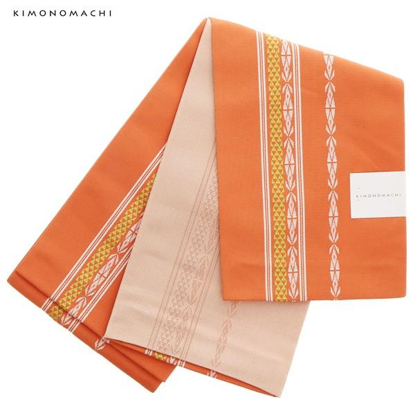 （Prices down2）浴衣 帯 半幅帯 「献上柄風 珊瑚朱色地×黄緑 裏白地 」 大人 小袋帯...
