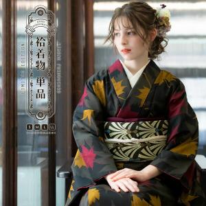 KIMONOMACHI 洗える着物 袷着物単品 「飛び蝶 黒市松」 オリジナル