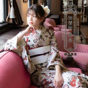 洗える着物 袷着物単品「花紋散らし 灰梅」 オリジナル きもの福袋から飛び出た着物単品 サイズS/M/L/LL 小紋 カジュアル着物 (メール便不可)ss2509kck10