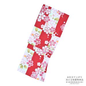 袷着物 単品「赤×薄グリーン市