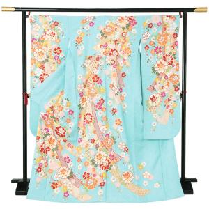 未仕立て 振袖 単品 「クリーム色×黄色 桜」 仮絵羽 振り袖 正絹 着物