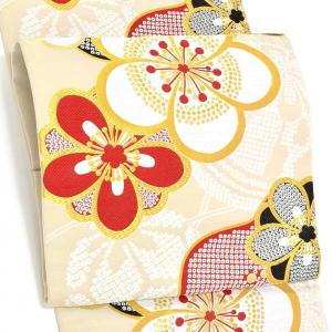 礼装向け 袋帯 単品 お仕立て上がり「白 唐花文様」フォーマル 全通柄