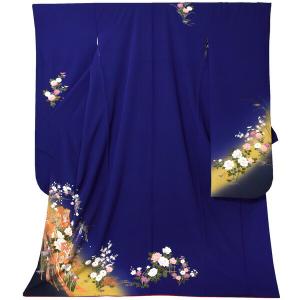 中古品)仕立て上がり 振袖「瑠璃色 桜」貸衣装処分 レンタル処分品