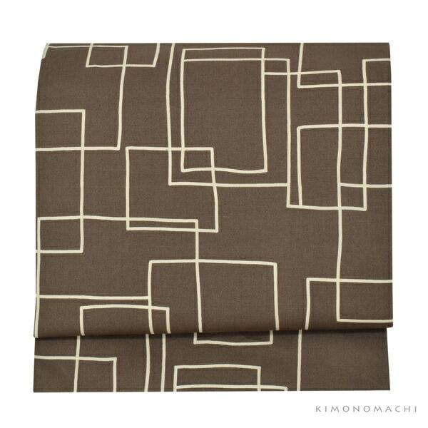 木綿名古屋帯「チャコールグレー スクエア」日本製 KIMONOMACHI オリジナル 木綿帯 八寸名...