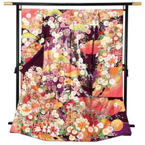 未仕立て 振袖 単品 「白×赤紫 牡丹」 仮絵羽 振り袖 正絹 着物