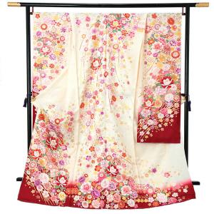 未仕立て 振袖 単品 「鉄紺色 鈴に牡丹」 仮絵羽 振り袖 正絹 着物