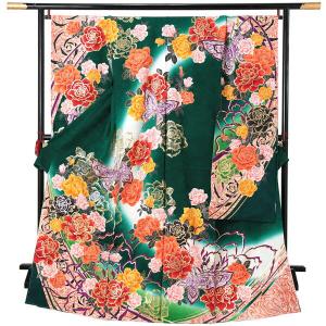 未仕立て 振袖 単品 「葡萄茶色 桜薬玉、枝梅」 仮絵羽 振り袖 正絹