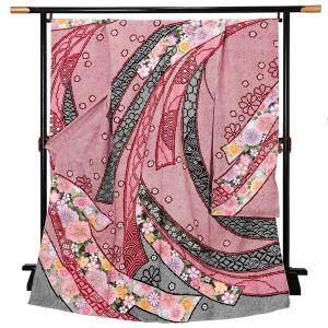 未仕立て 振袖 単品 「花緑青 牡丹、雪輪に鈴」 仮絵羽 振り袖 正絹