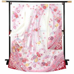 未仕立て 振袖 単品 「緑 桜と菊に熨斗」 仮絵羽 振り袖 正絹 着物