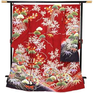 未仕立て 振袖 単品「ピンク色 霞に松、菊、貝桶」日本製 仮絵羽