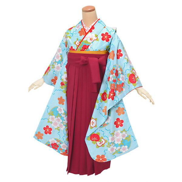 (中古品)ジュニア用 振袖単品「水色　鹿の子柄に花の丸」仕立て上がり 襦袢プレゼント 小振袖 着物 ...