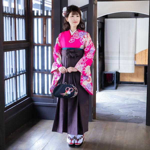 (中古品)二尺袖 単品「ピンク 菊桜牡丹」貸衣装処分 レンタル処分品 卒業式 (メール便不可)