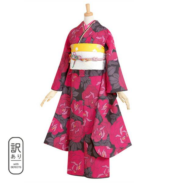 (訳アリ)(中古品)仕立て上がり 振袖 単品「黒×ピンク 薔薇」貸衣装処分 レンタル処分品(メール便...