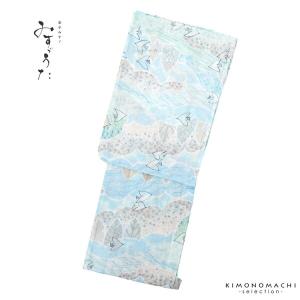 SOUBIEN（創美苑） 浴衣 レディース 単品 ミント 薄青緑 波 クジラ 鯨