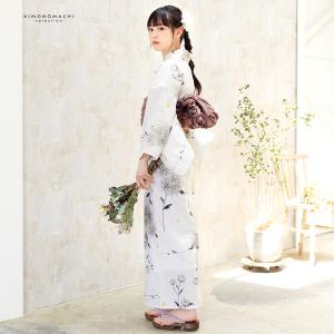 浴衣 レディース 女性浴衣単品「白地 細縞に菊...の詳細画像2