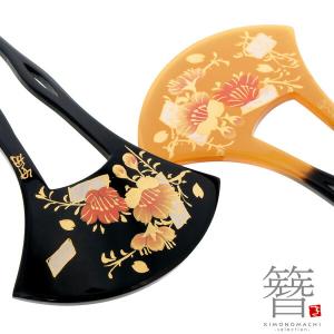 蒔絵かんざし 波型 桔梗柄 髪飾り 簪 かんざし 銀杏型 入卒用 着物用髪