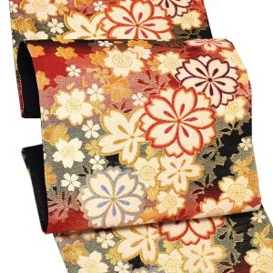 西陣織 振袖帯「赤×黒　桜尽く