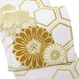 振袖 袋帯 単品「白地 黄金 糸菊」日本製 お仕立て上がり 振袖用 お