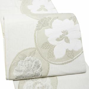 振袖 袋帯 単品「白×生成り色、金 唐花」六通柄 日本製 お仕立て上がり