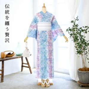 お仕立て上がり絞り浴衣単品「茶の葉 水色×紅藤...の詳細画像1