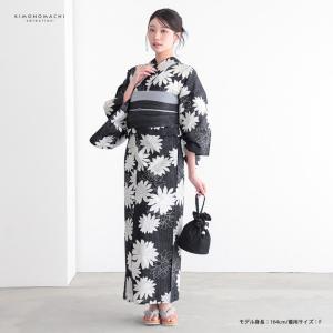 浴衣 レディース 女性浴衣単品「墨黒 菊」Fサ...の詳細画像1
