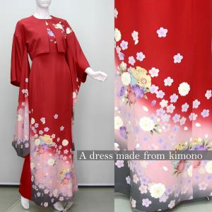 着物リメイク　ワンピース　ドレス　正絹　振袖　フォーマル　ハンドメイド 2087一点物の正絹帯と留袖のドレス【着物ドレス 着物リメイクドレス 和
