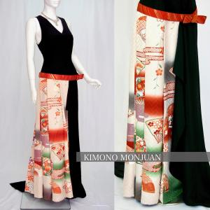 2095一点物の正絹絽と振袖のドレス【着物ドレス 着物リメイクドレス 和