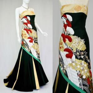 2087一点物の正絹帯と留袖のドレス【着物ドレス 着物リメイクドレス 和