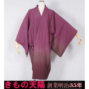 道行 コート 横段ぼかしに南天模様 赤紅色 刺繍 膨れ織 正絹 塵除け