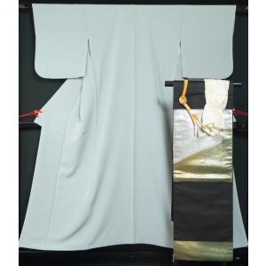 美品　正絹　お着物セット　未使用品　大寸作り帯 着物セット 未使用品 色無地・袋帯 2点セット 鉛丹色 五三の桐紋 正絹