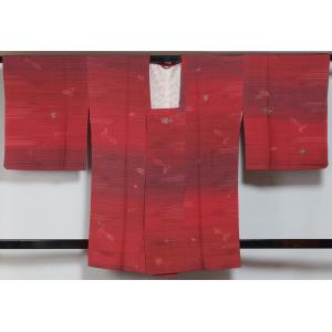 道行 コート 枝花模様 紅梅色 紅藤色 正絹 塵除けコート 中古 着物