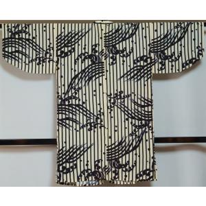 踊り着物 男着物 半着 単衣 縞に波頭模様 重ね衿付き