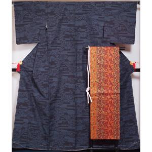 本場 結城紬 雲に寄せ模様 重要無形文化財 本結城 証紙付き 濃紺色