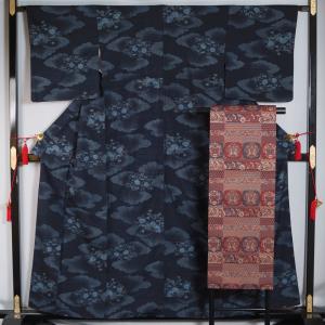 着物セット 未使用品 結城紬・八寸名古屋帯 2点 セット 短冊に鏡裏模様