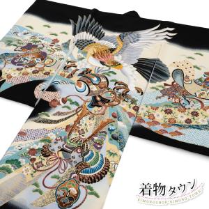 お宮参り 着物 男の子 初着 産着 ポリエステル 鷹 兜 黒 ブラック 刺繍