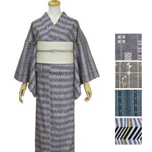 着物 大島紬風 大島風 単衣 小紋 Lサイズ 春 秋 濃灰色 幾何学 洗える