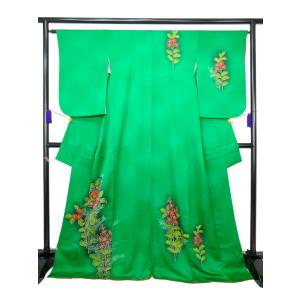 平和屋着物○上質な小紋 総刺繍 花唐草丸文 金糸 正絹 逸品 CABA6208yc