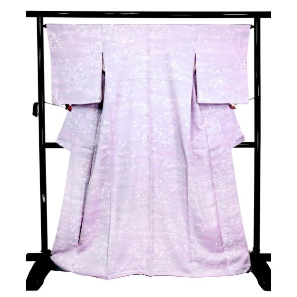 未使用 作家物 正絹 小紋 リサイクル 落款 雲取り文様 笹 花柄 薄紫 ピンク パステル調 結婚式...