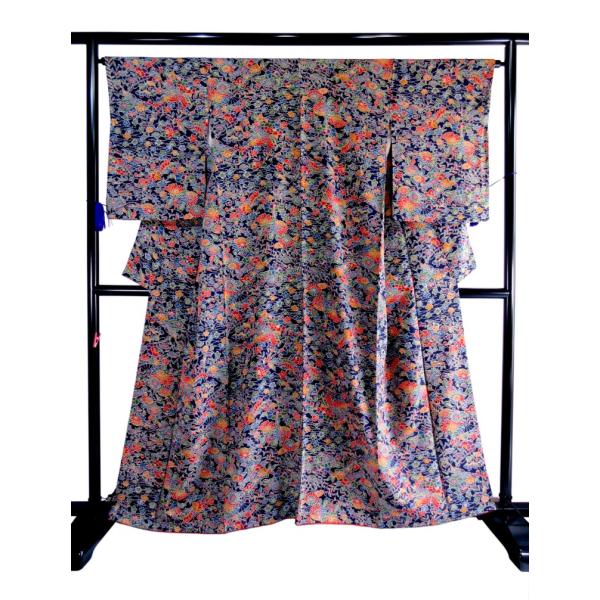 美品 紅型 小紋 正絹 リサイクル 花 蝶々 紫 紺色 赤 鮮やか 結婚式二次会 お宮参り 七五三 ...