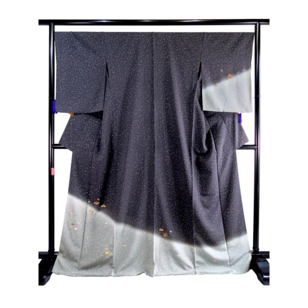 美品 単衣 訪問着 正絹 リサイクル 桜 刺繍 グレー 黒 上品 大きい 結婚式 二次会 お宮参り ...