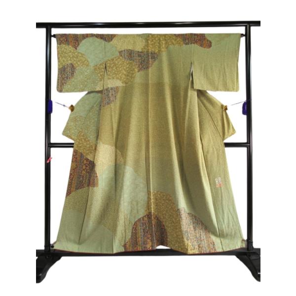 逸品 未使用に近い 作家 訪問着 正絹 リサイクル 落款 二代目 更甚 金田昇 江戸更紗 コラボ作品...