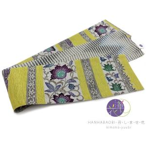 半幅帯　正絹　召しませ花　モダン更紗Ａ　からし×ベージュ・唐草花