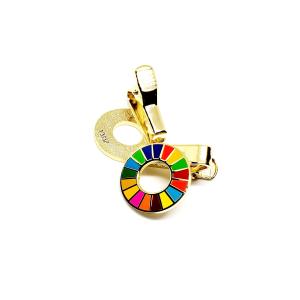 【SDGsクリップ式／小さめ20mm・インボイス制度対応】SDGs バッジ（2個セット）生地が痛まない挟むタイプ ゴールド バッチ 七宝焼き 国連本