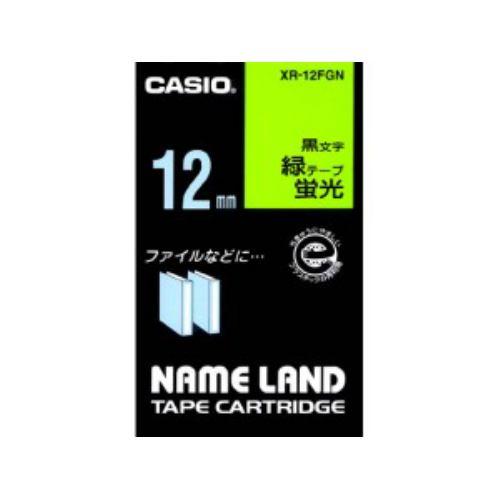 カシオ(CASIO) XR-12FGN  カシオネームランドテープ 蛍光色タイプ 蛍光緑色テープ黒文...