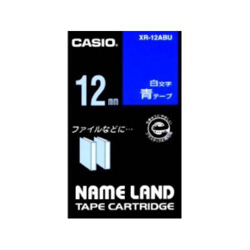 カシオ(CASIO) XR-12ABU  カシオネームランドテープ 青色テープ白文字 幅18mm 長...
