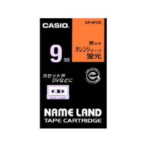 カシオ(CASIO) XR-9FOE  ネームランド 蛍光テープ 9mm幅 オレンジ地 黒文字